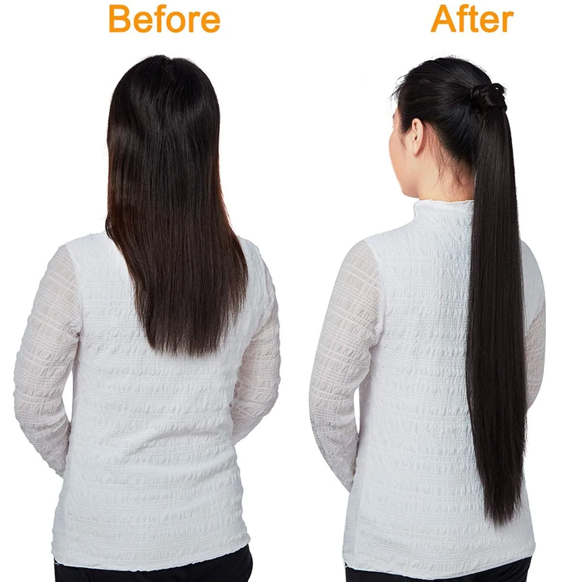 Best Quality Straight 28" Long | Wrap Around Synthetic Hair Piece | Clip in Ponytail Hair Extension Color #1B Natural Black