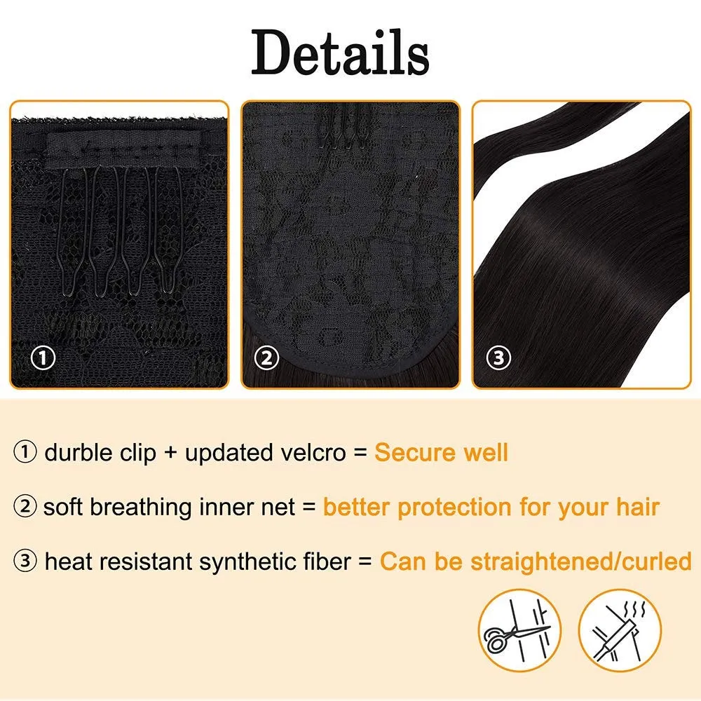 Best Quality Straight 28" Long | Wrap Around Synthetic Hair Piece | Clip in Ponytail Hair Extension Color #1B Natural Black