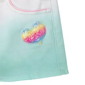 Billie Blush - Dip Dye Drill Shorts with Rainbow Heart Patch - Turquoise