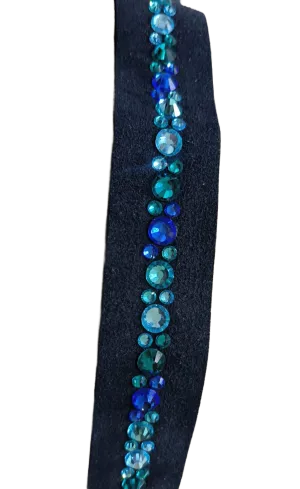 Black Leather Belt with Ocean Ombre Channel Set Crystals