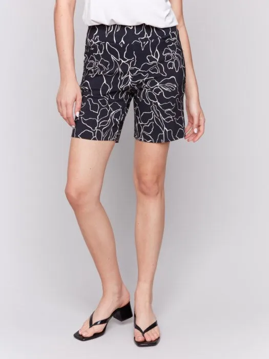 Black Printed Pull-On Short