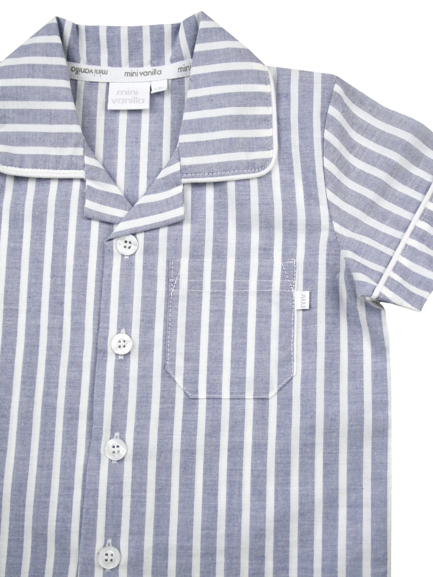 Blue & White Stripe Boys Traditional Shortie Pyjamas
