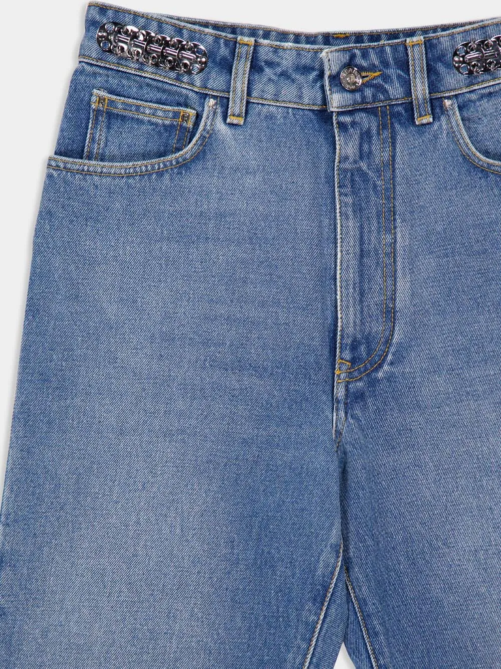 Blue High-Waist Straight Jeans