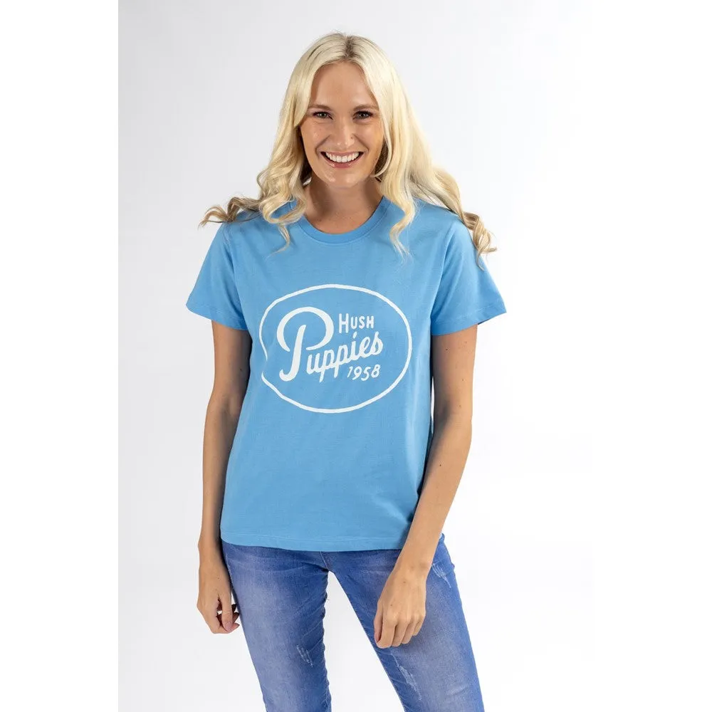 Blue Retro Script Ladies T-Shirt