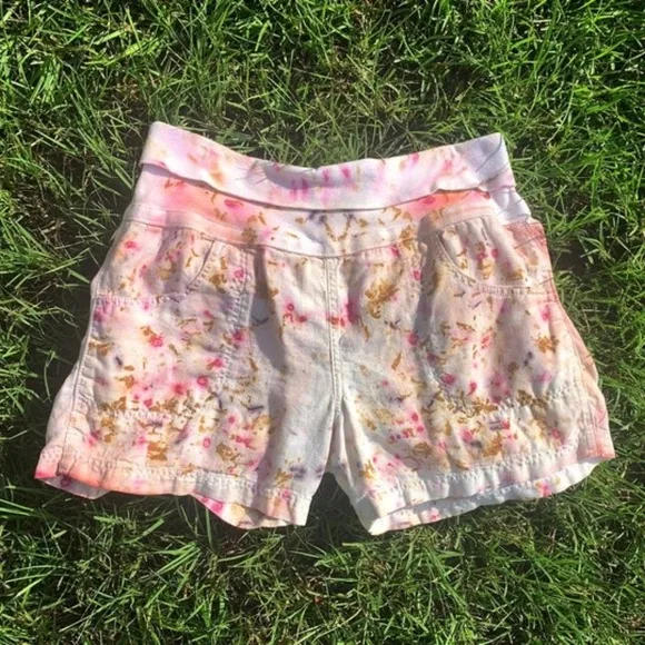 Botanically hand dyed Artisan GORGEOUS floral linen shorts XL