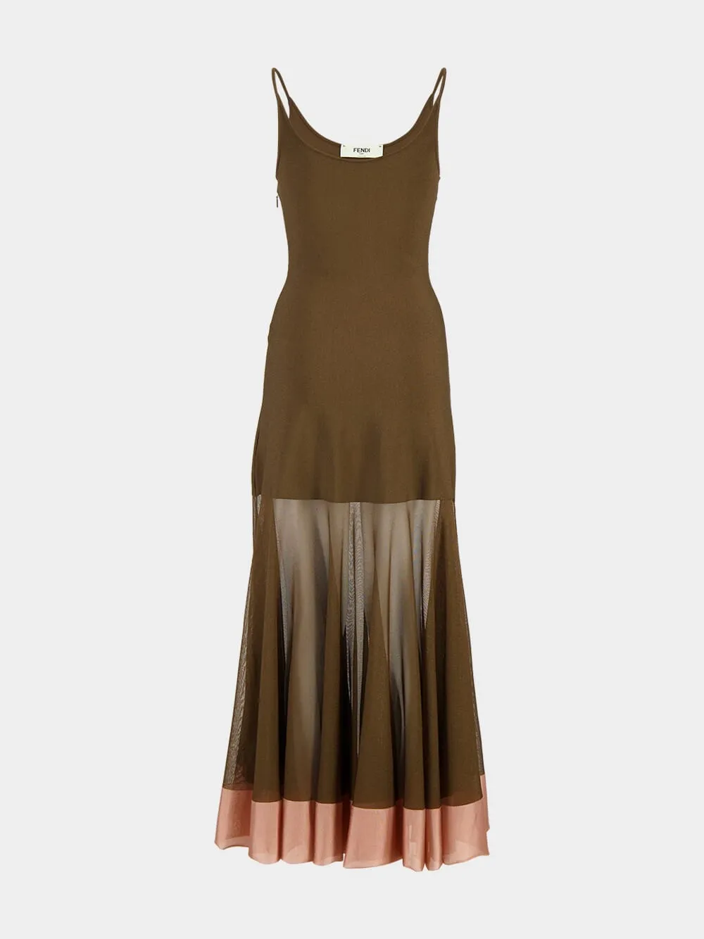 Brown Knit Maxi Dress with Contrast Hem