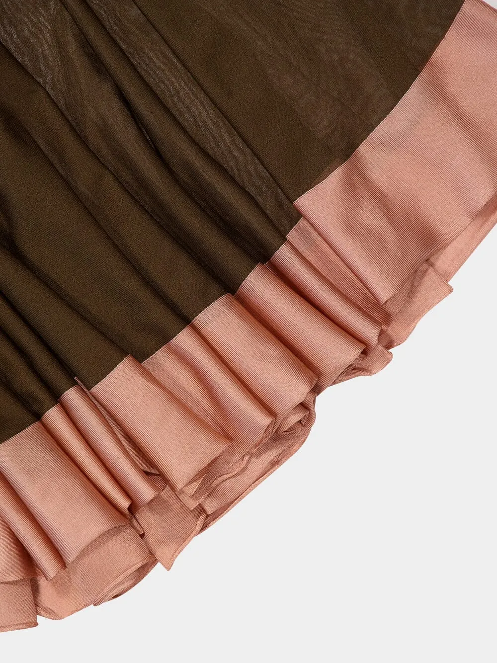 Brown Knit Maxi Dress with Contrast Hem