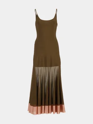 Brown Knit Maxi Dress with Contrast Hem