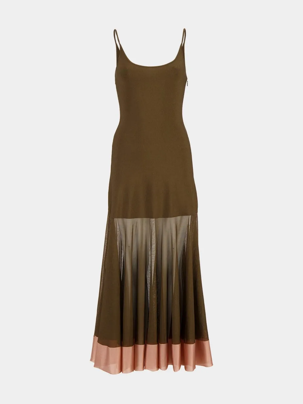 Brown Knit Maxi Dress with Contrast Hem