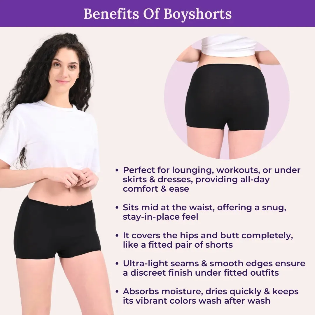 BrZee Boyshorts | Lightweight Cotton-Elastane Fabric | Super Stretchy For Comfort | No Visible Panty Lines | Pack Of 3