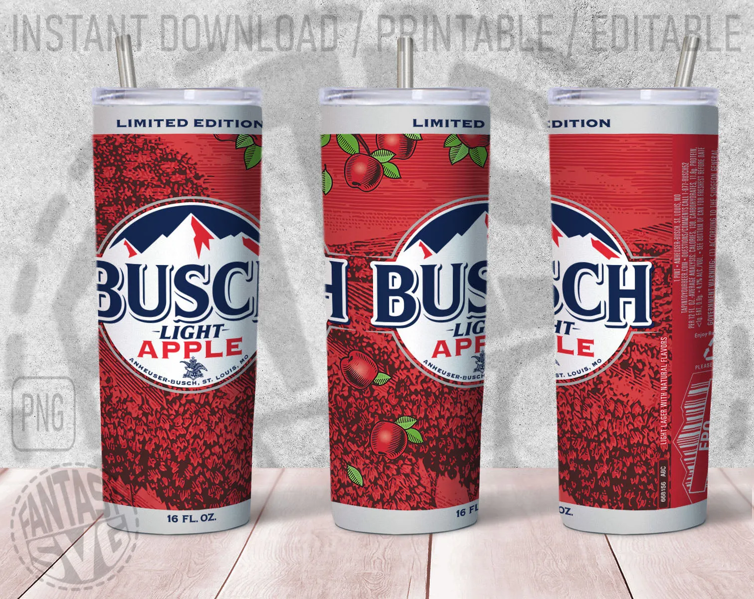 Busch Light Apple Beer Inspired Unofficial Logo Can Wrap Limited Edition Great to wrap around tumblers PNG File Printable