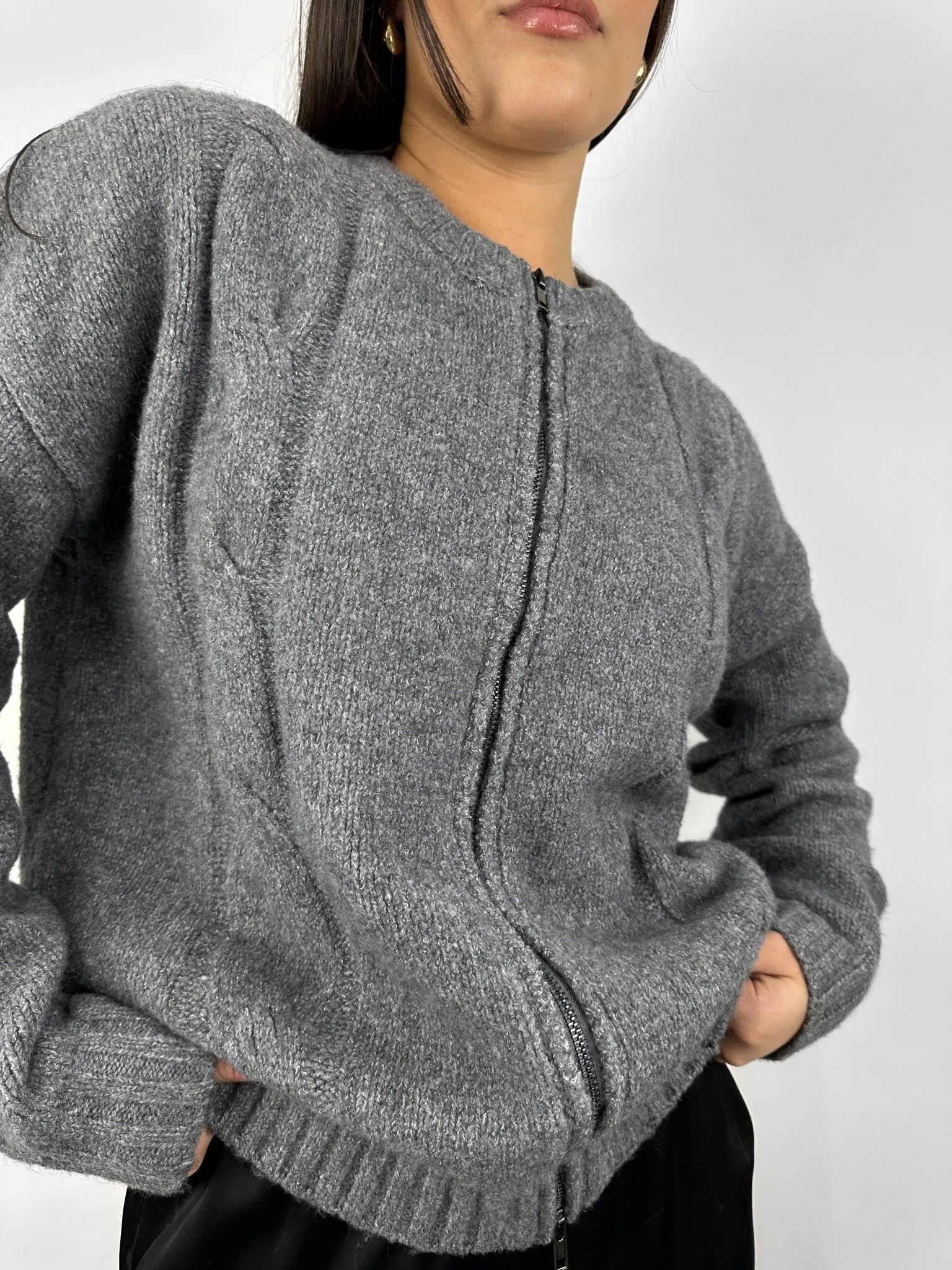 Cable Knit Zip Up & Scarf Set