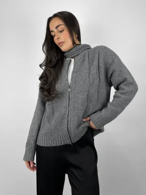 Cable Knit Zip Up & Scarf Set