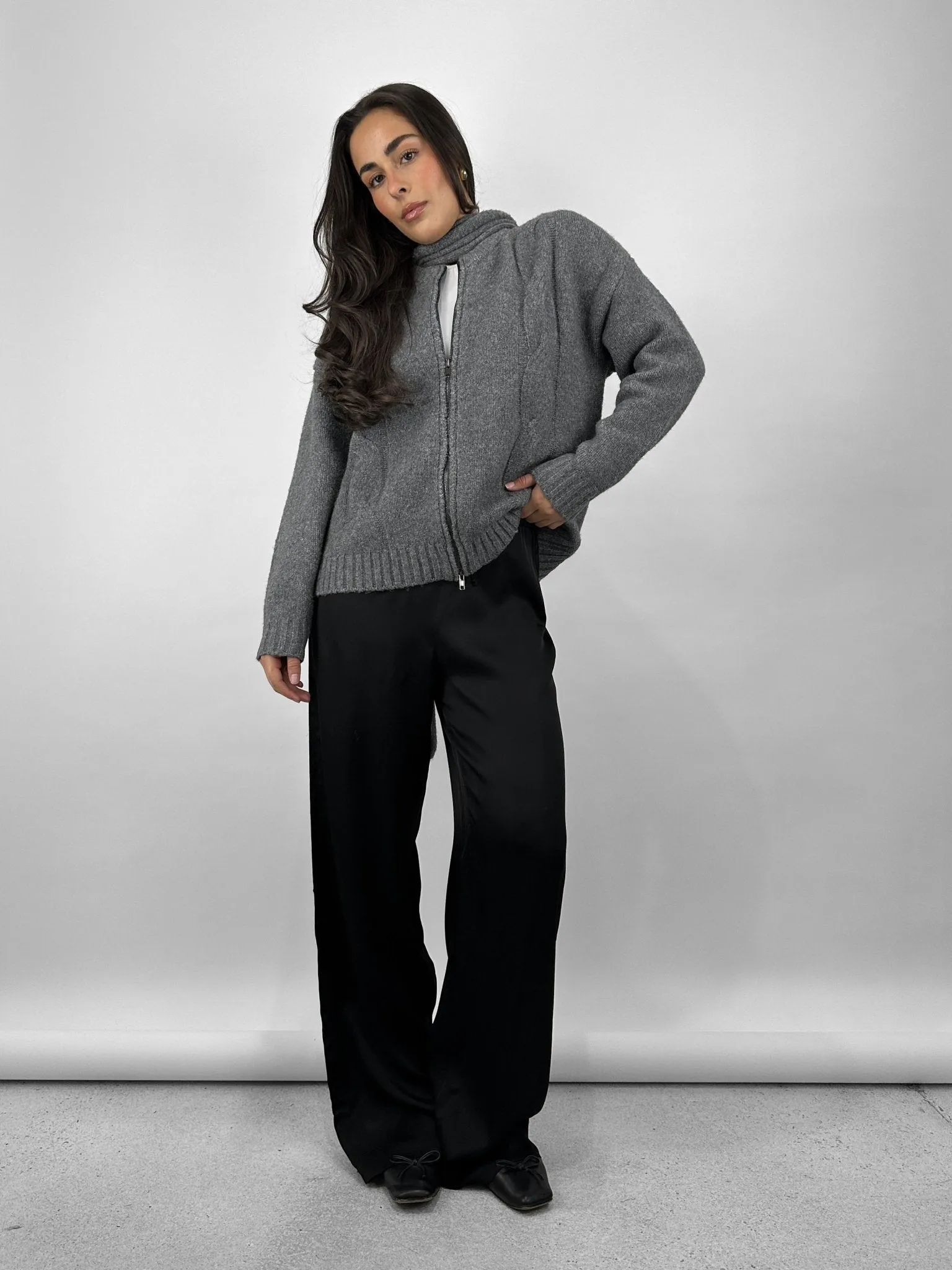 Cable Knit Zip Up & Scarf Set