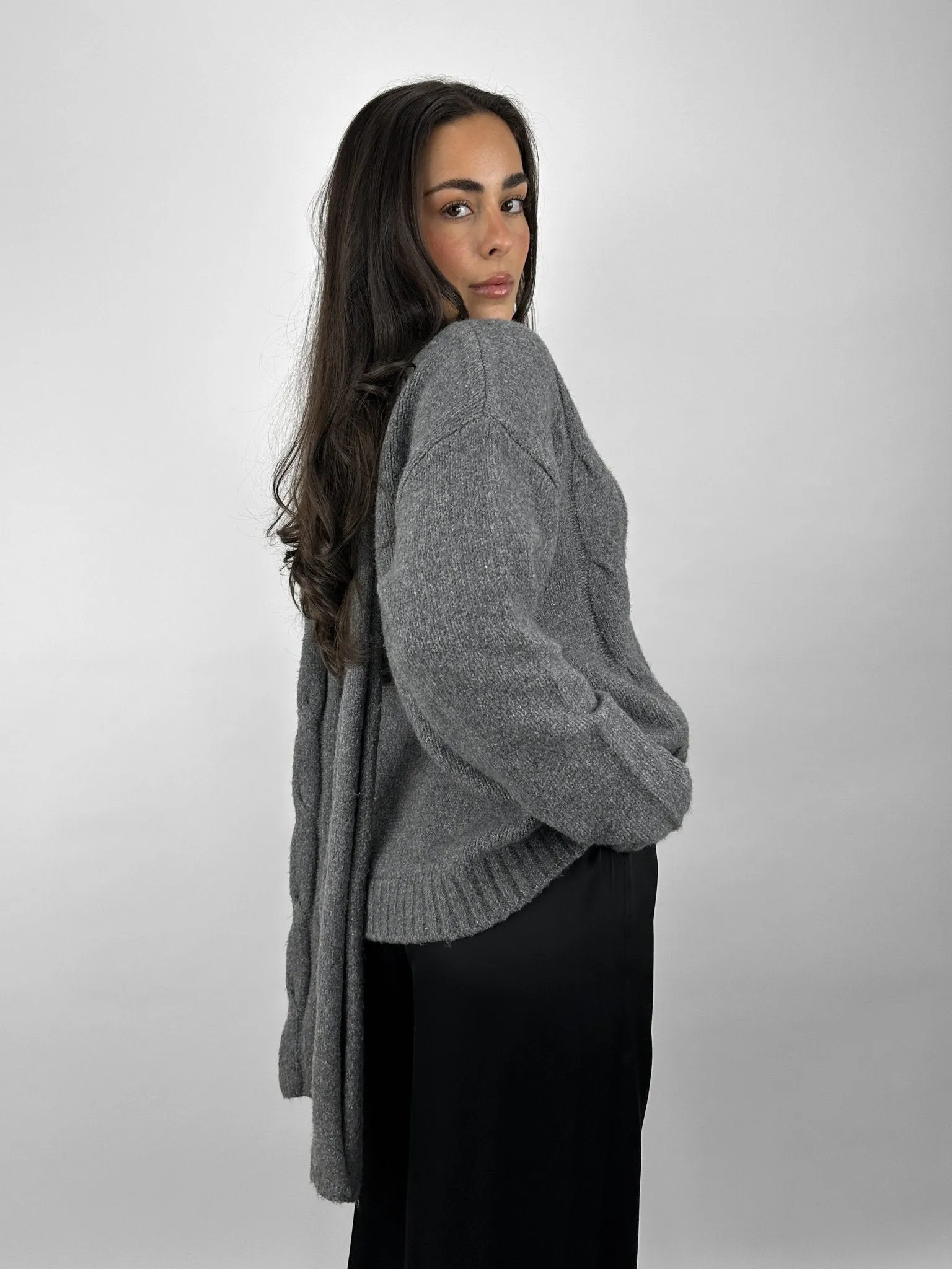 Cable Knit Zip Up & Scarf Set