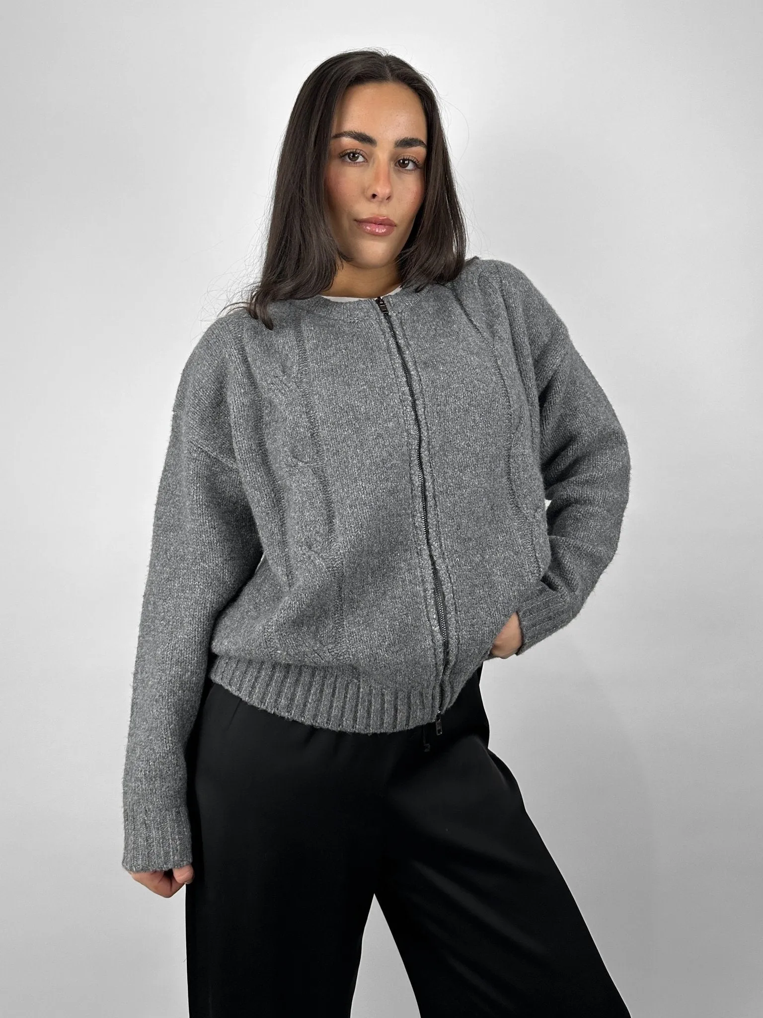 Cable Knit Zip Up & Scarf Set