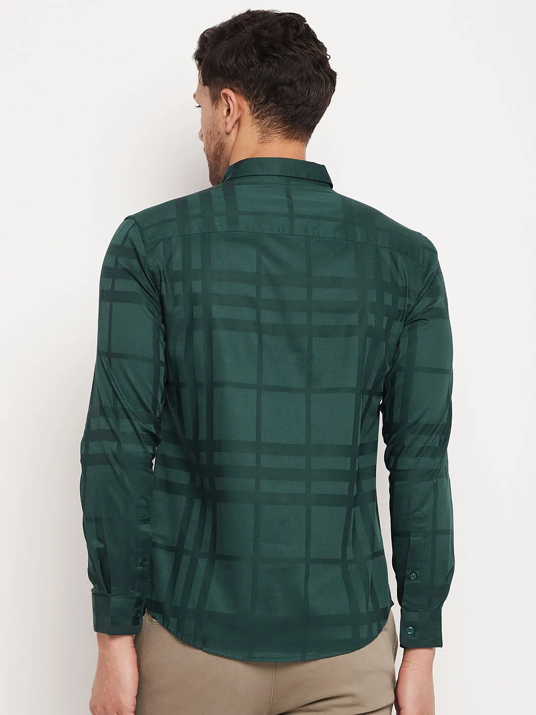 Camla Barcelona Self Striped Green Shirt For Men