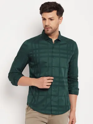 Camla Barcelona Self Striped Green Shirt For Men