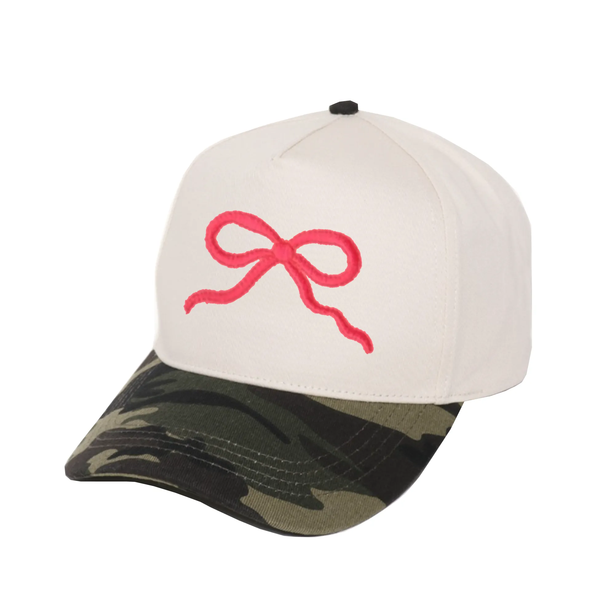 Camo Print Baseball Hat with Embroidered Bow