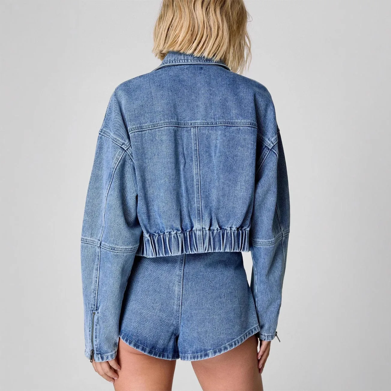 Casual-Chic Denim Jacket and High-Waisted Cargo Shorts Set