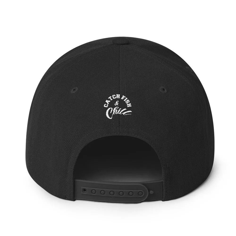 CATCH FISH & CHILL BOX LOGO BLACK FLAT BILL WOOL SNAP BACK