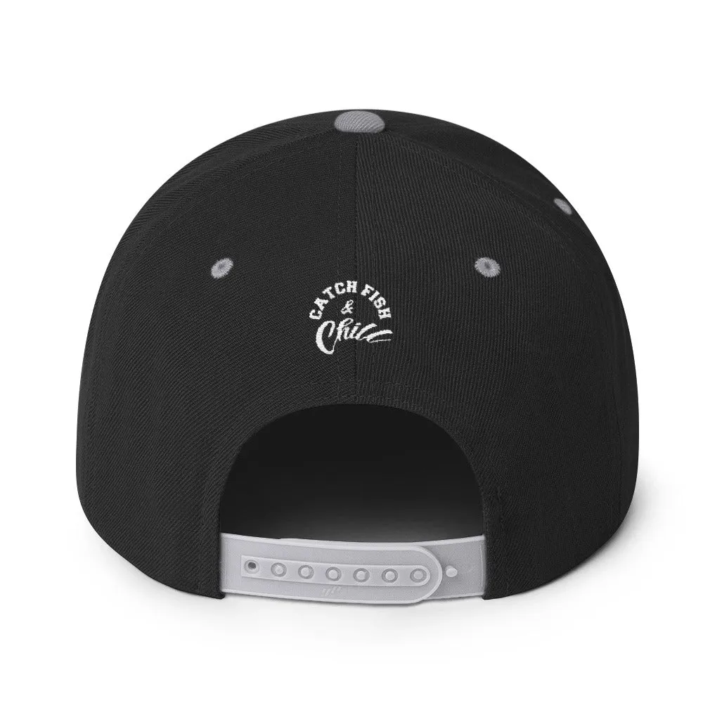 CATCH FISH & CHILL BOX LOGO BLACK FLAT BILL WOOL SNAP BACK