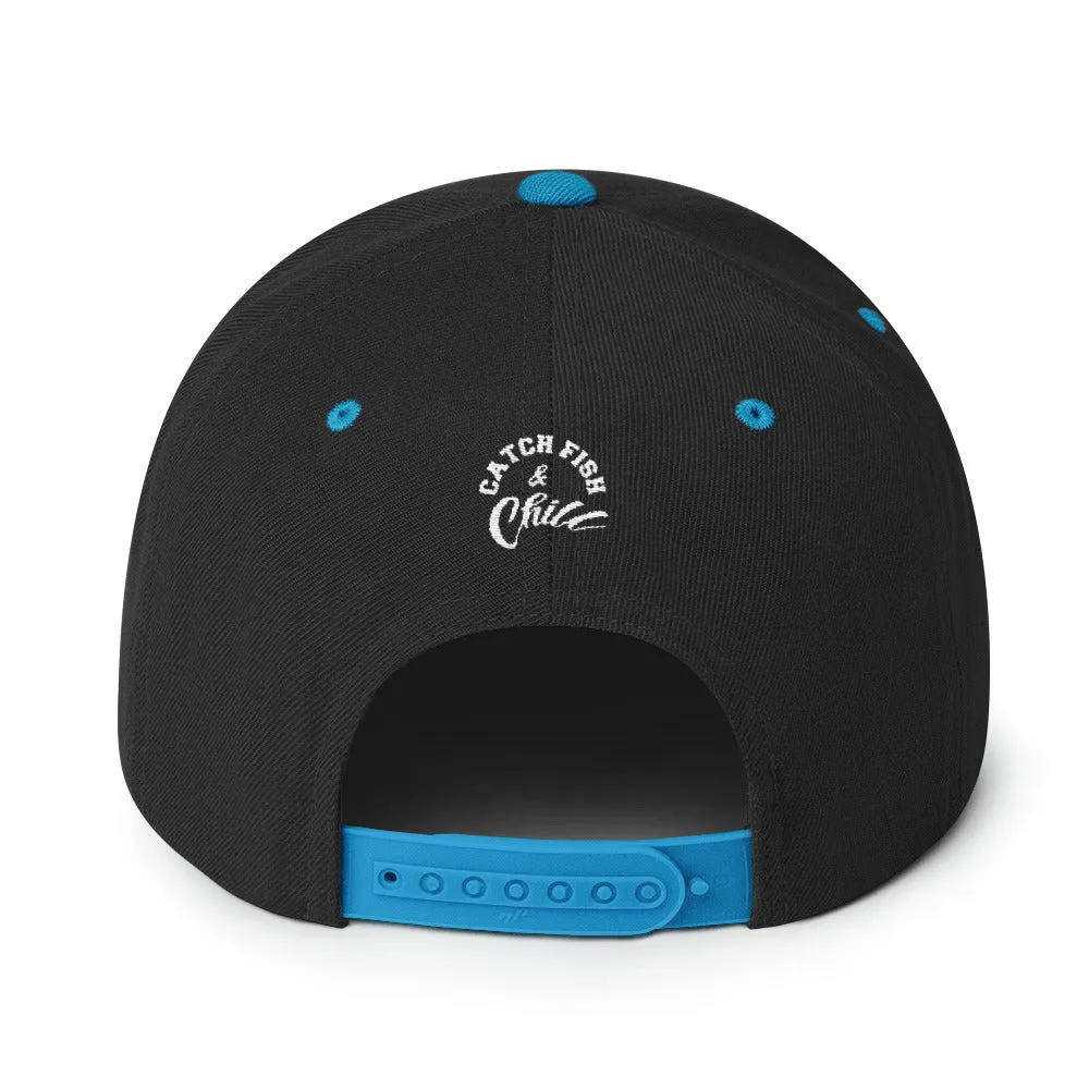 CATCH FISH & CHILL BOX LOGO BLACK FLAT BILL WOOL SNAP BACK