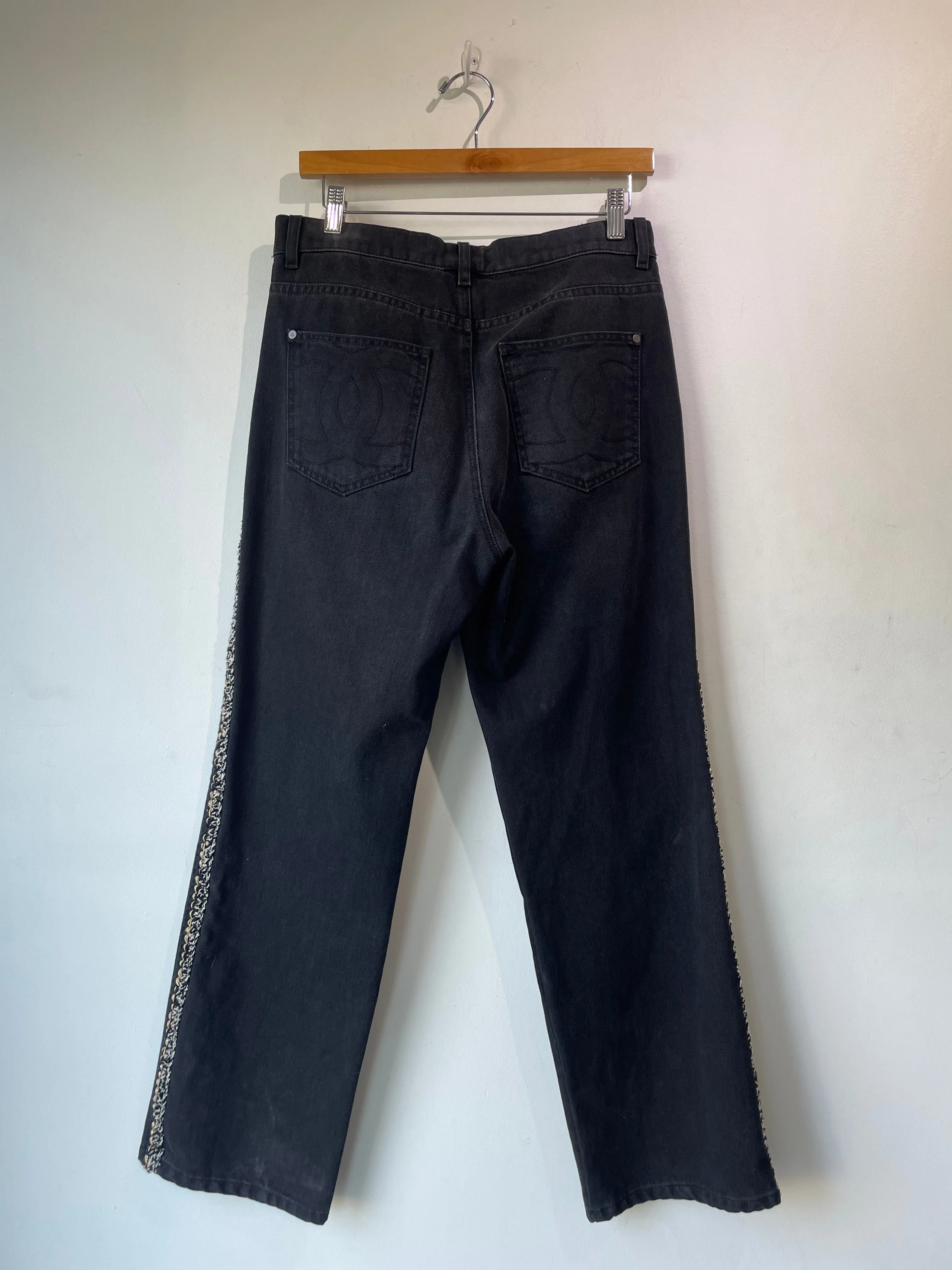 Chanel Braided Tweed Stripe Black Jeans
