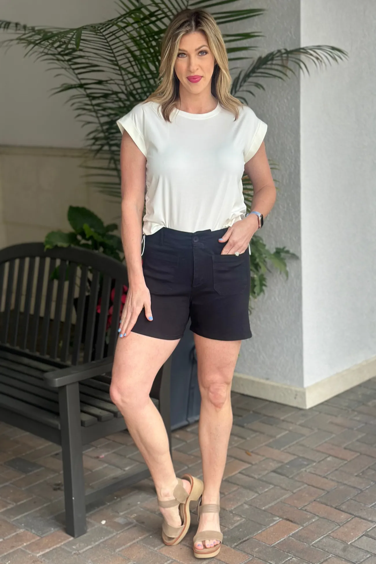 Charlie B Janessa Patch Pockets Shorts-Black