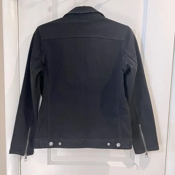 Chico’s Bonded Knit Moto Jacket Black w/Zipper &amp; Snap Details Sz 0(S) Motorcycle