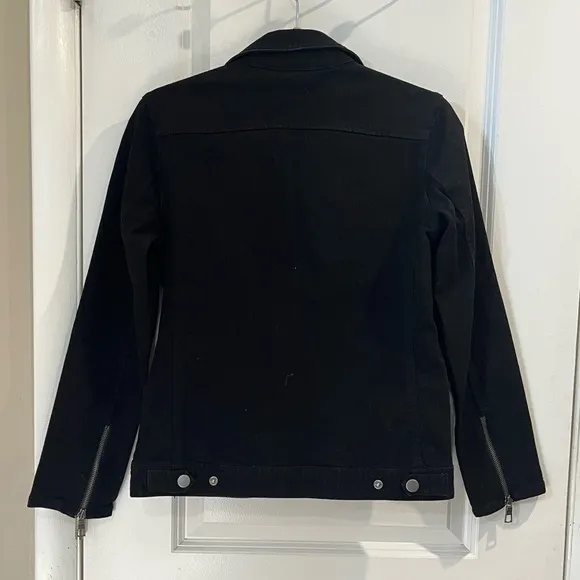 Chico’s Bonded Knit Moto Jacket Black w/Zipper &amp; Snap Details Sz 0(S) Motorcycle
