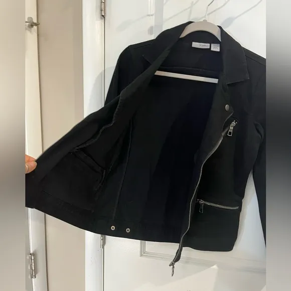 Chico’s Bonded Knit Moto Jacket Black w/Zipper &amp; Snap Details Sz 0(S) Motorcycle