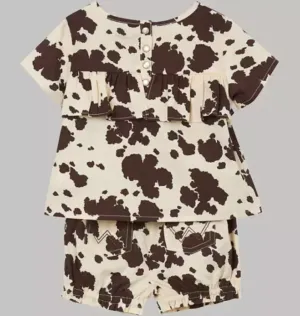CL112344405 Baby Girl's Cow Print Sundress Set - Brn