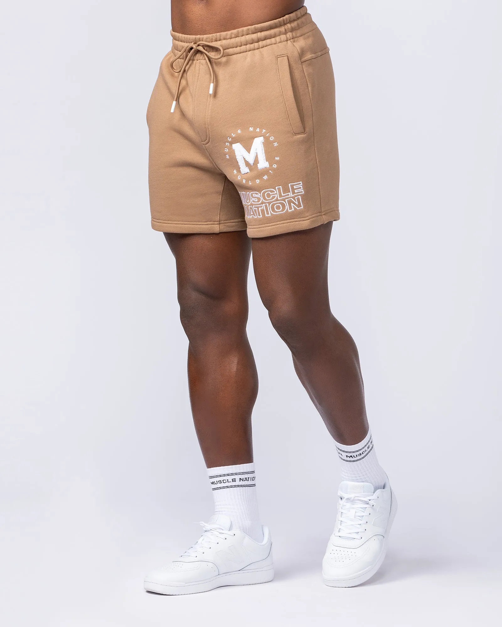 College Sweat 5" Shorts - Tan