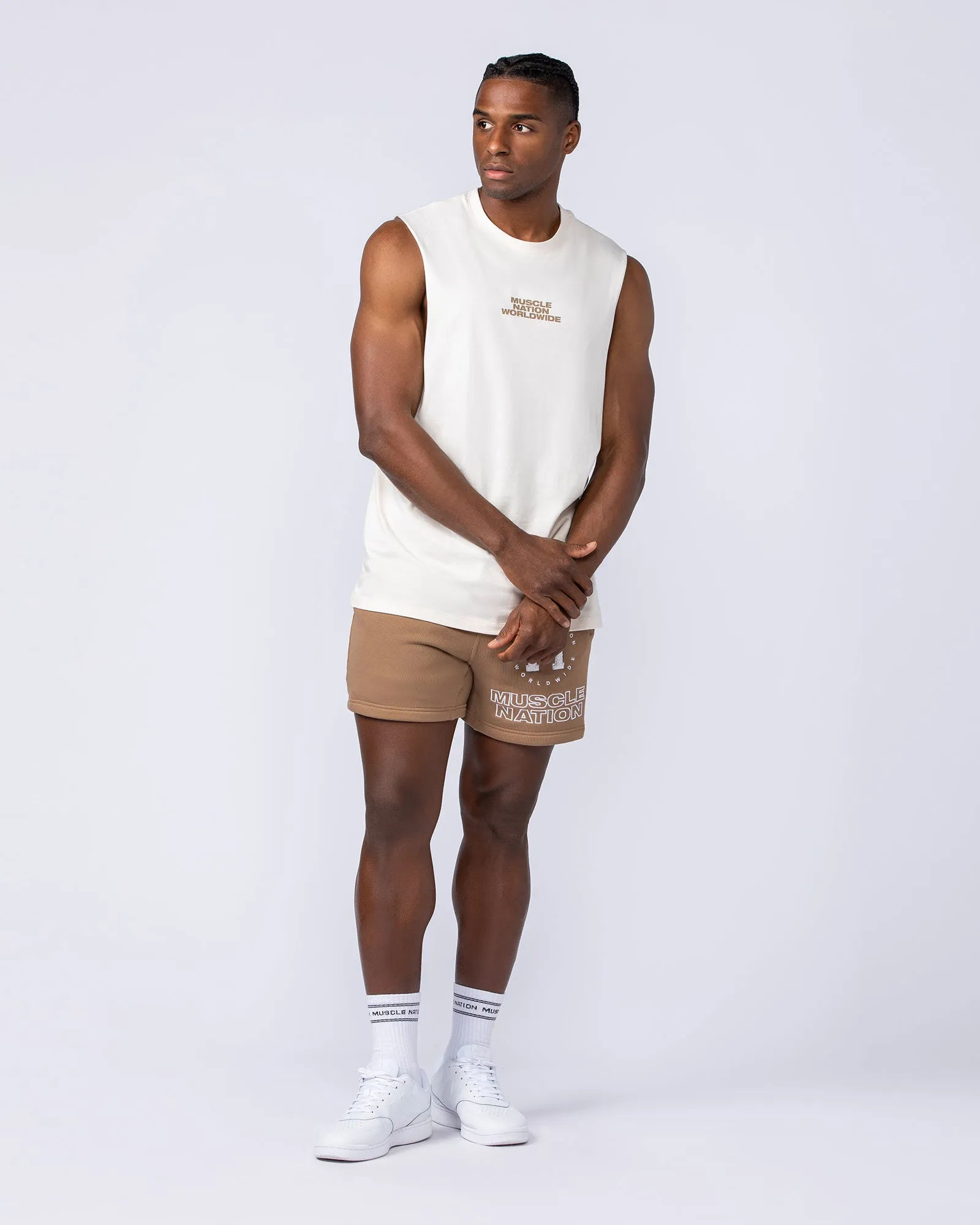 College Sweat 5" Shorts - Tan