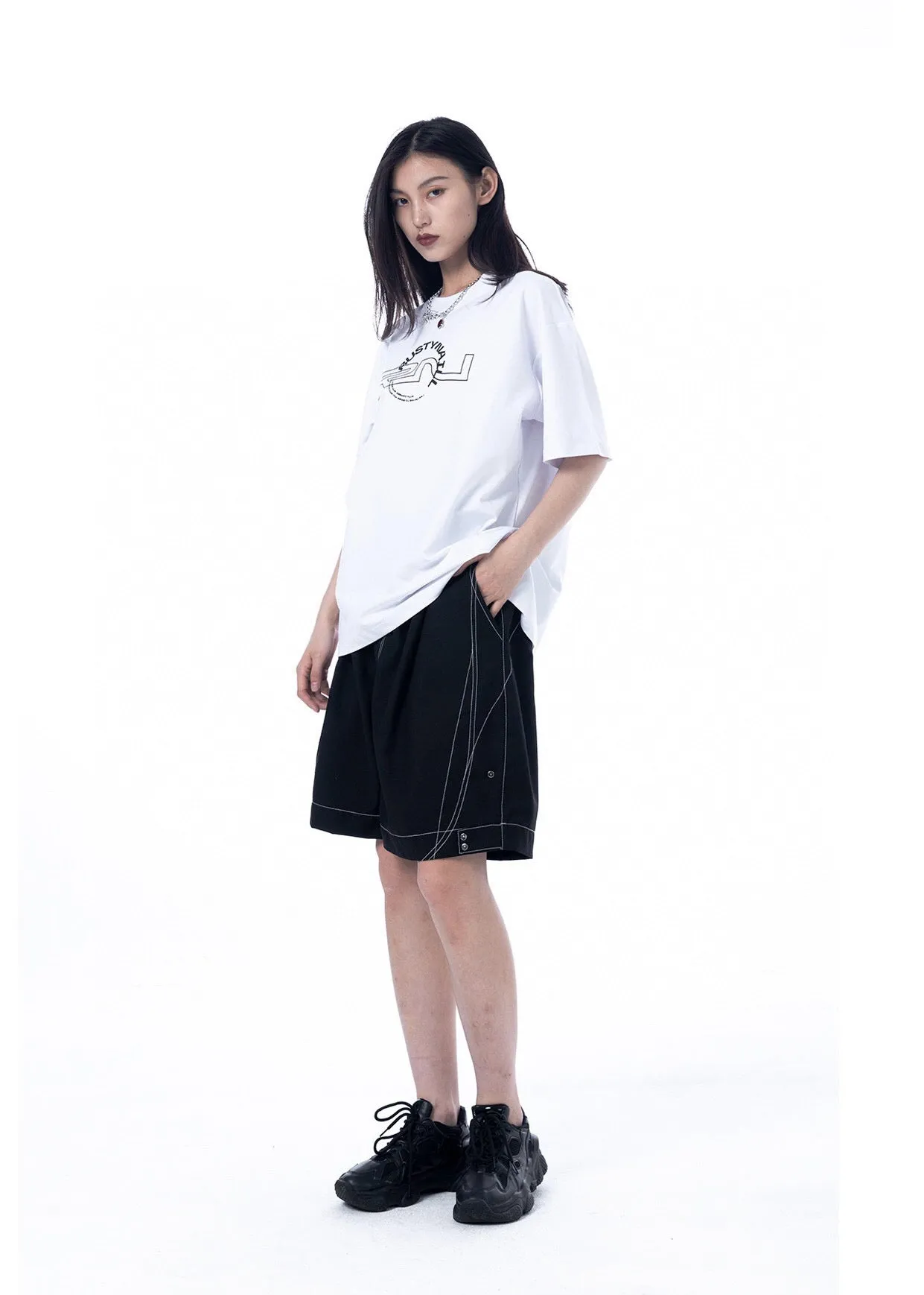 Color Block Contrast Stitch Structured Blazer Shorts