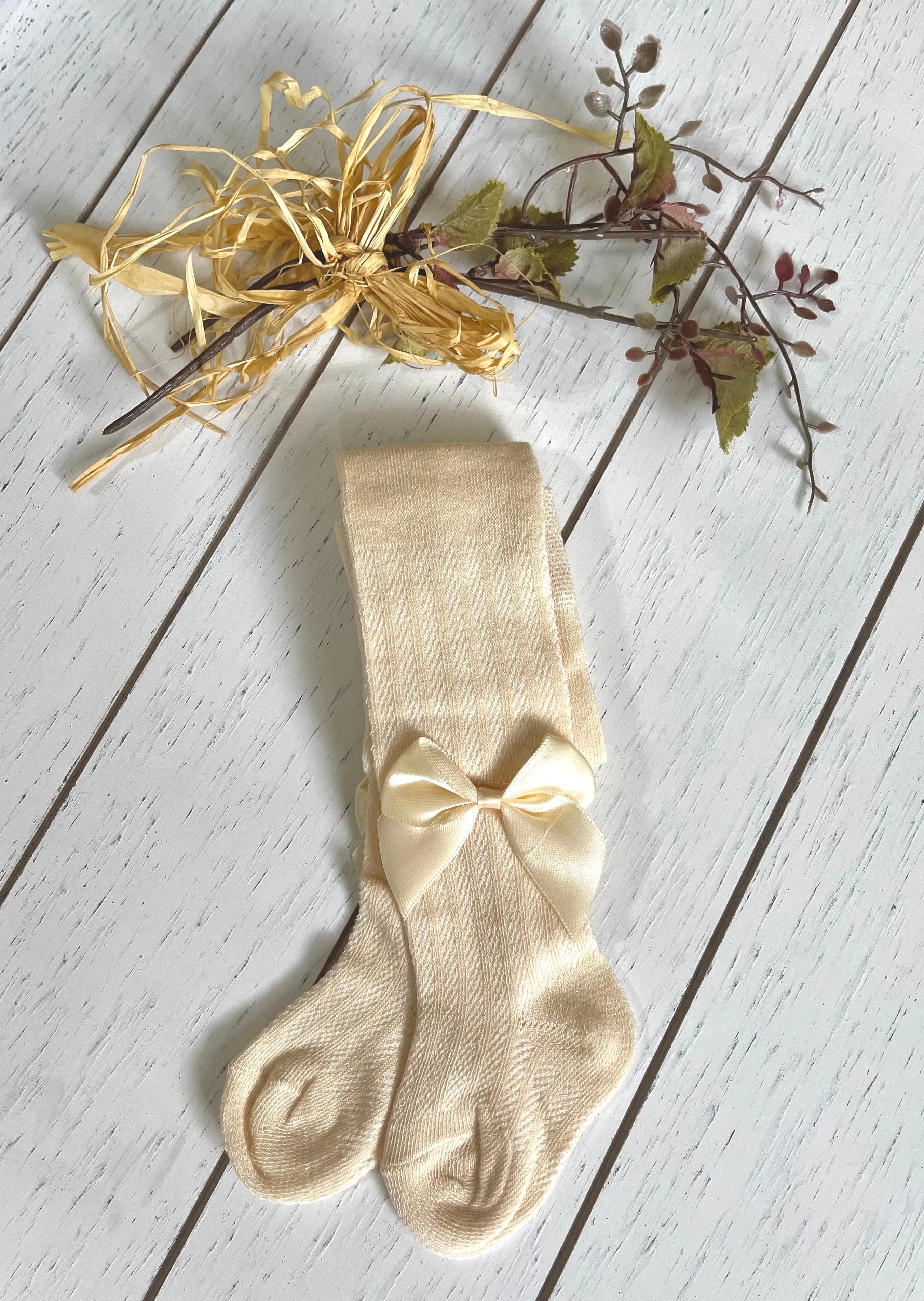 Cotton Girl Tights with Ribbon Bow