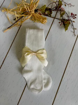 Cotton Girl Tights with Ribbon Bow