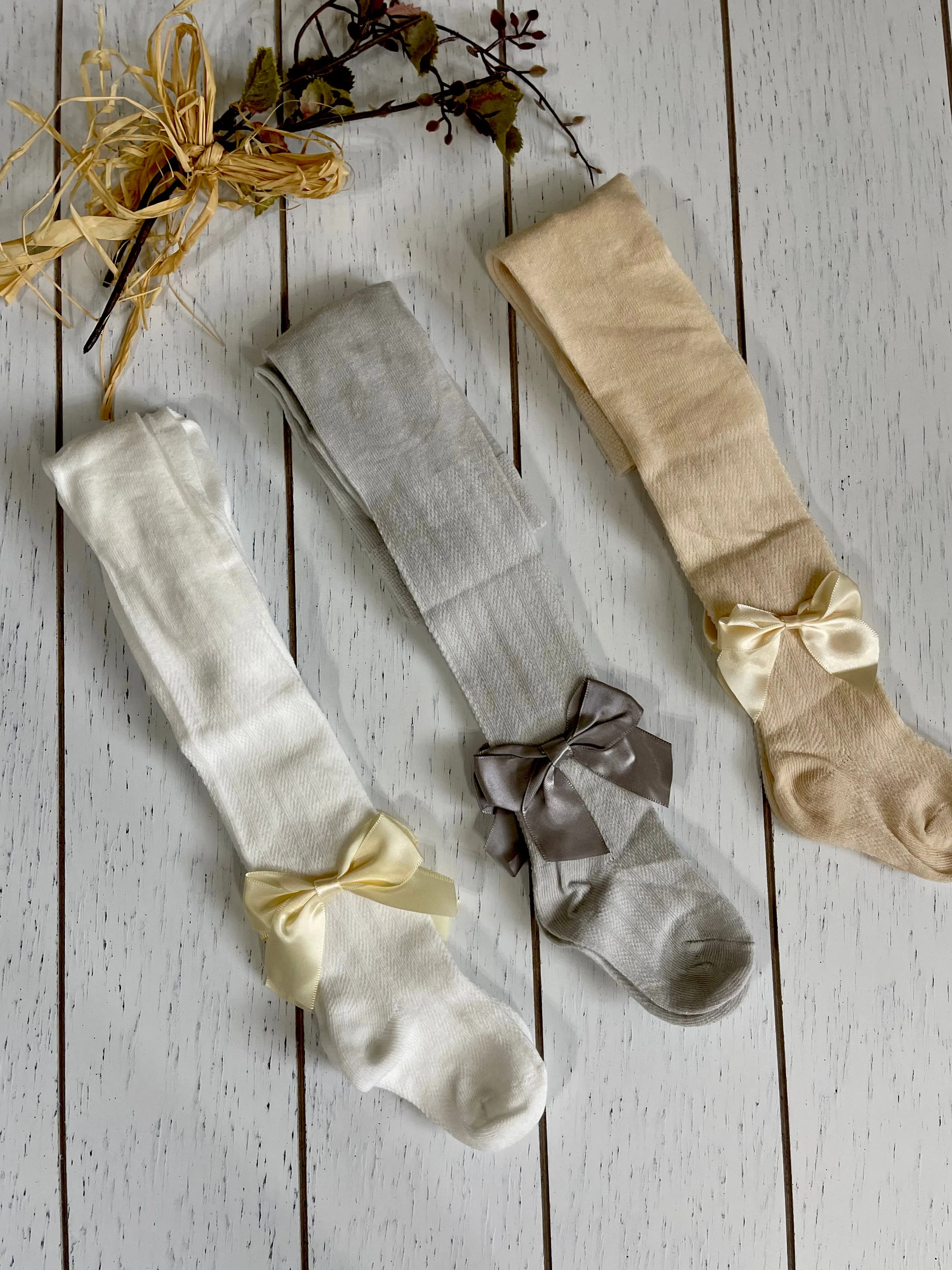 Cotton Girl Tights with Ribbon Bow