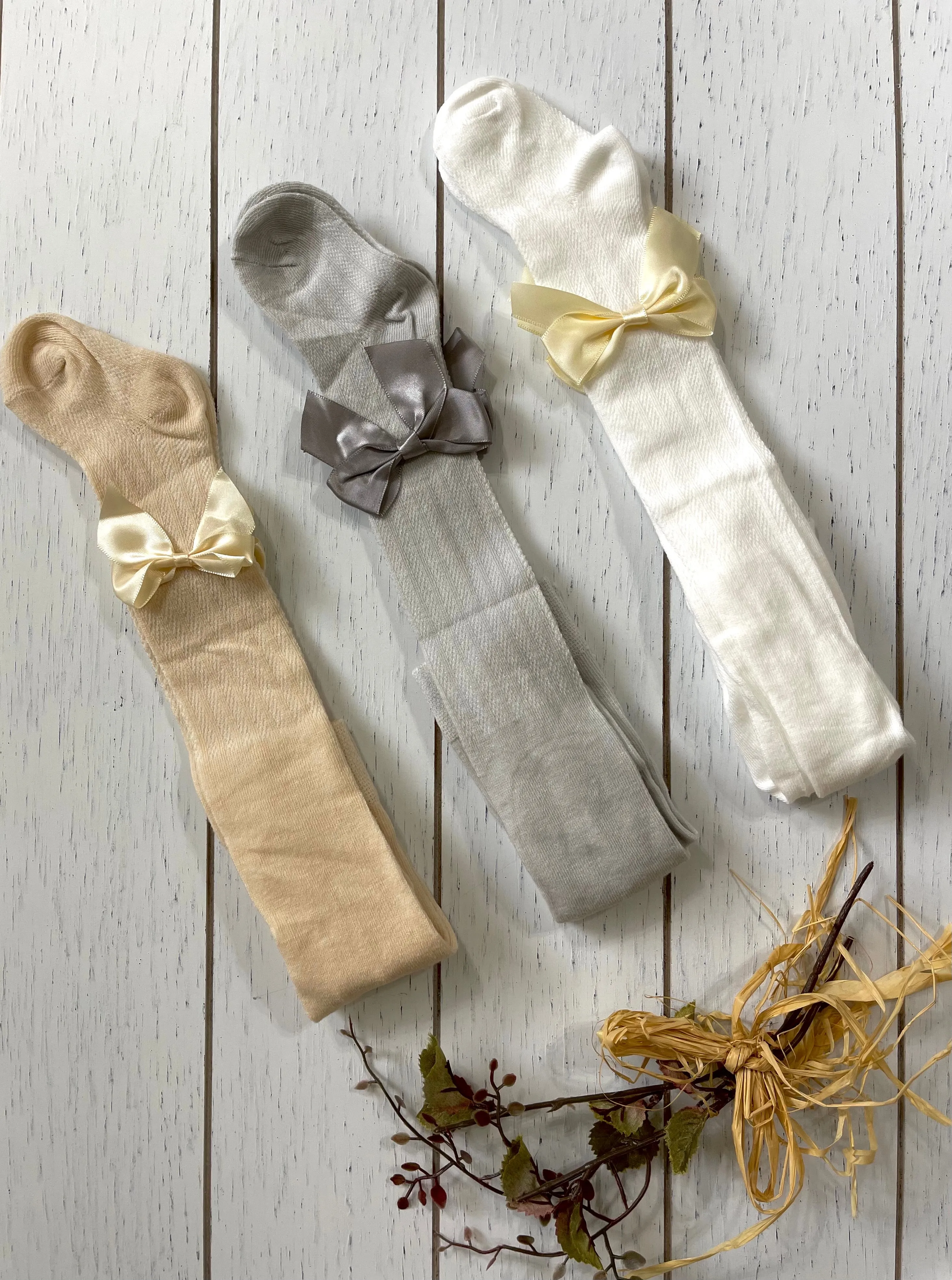 Cotton Girl Tights with Ribbon Bow