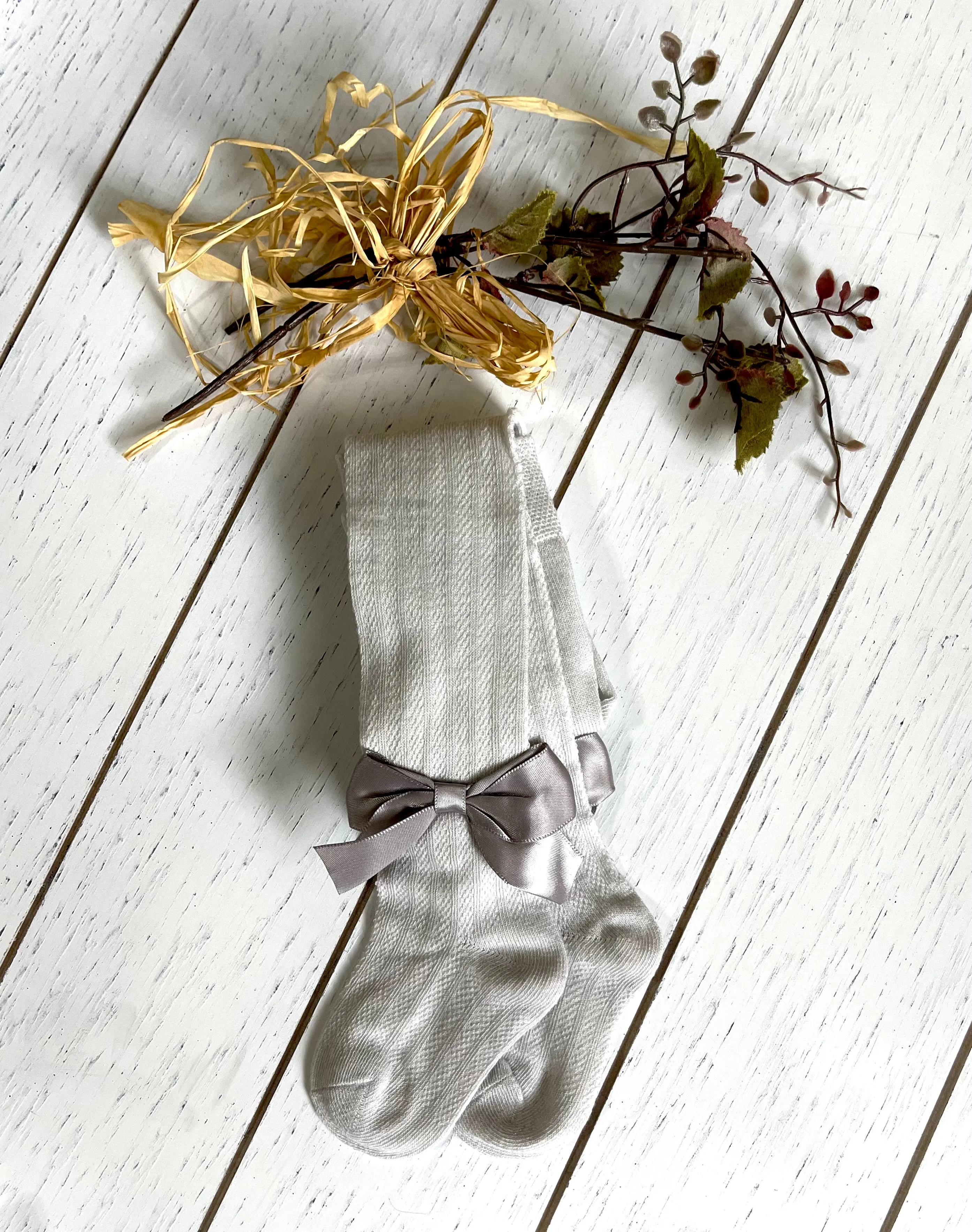 Cotton Girl Tights with Ribbon Bow