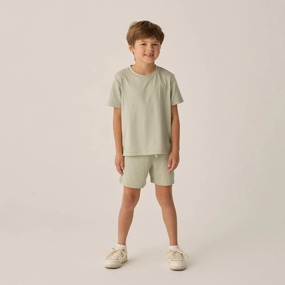 Cove Essential Tee & Tech Shorts Set | Heathered Sage