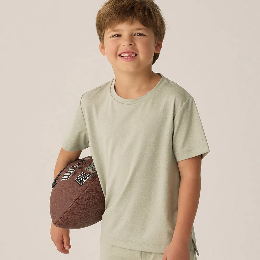 Cove Essential Tee & Tech Shorts Set | Heathered Sage