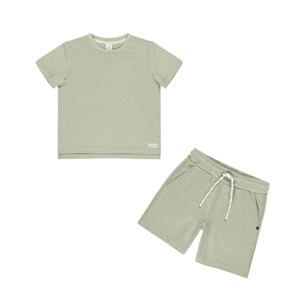 Cove Essential Tee & Tech Shorts Set | Heathered Sage