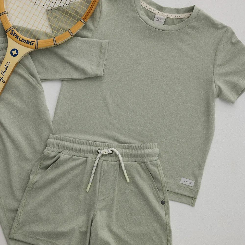 Cove Essential Tee & Tech Shorts Set | Heathered Sage