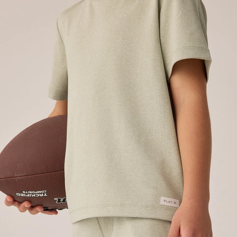 Cove Essential Tee & Tech Shorts Set | Heathered Sage