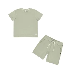 Cove Essential Tee & Tech Shorts Set | Heathered Sage