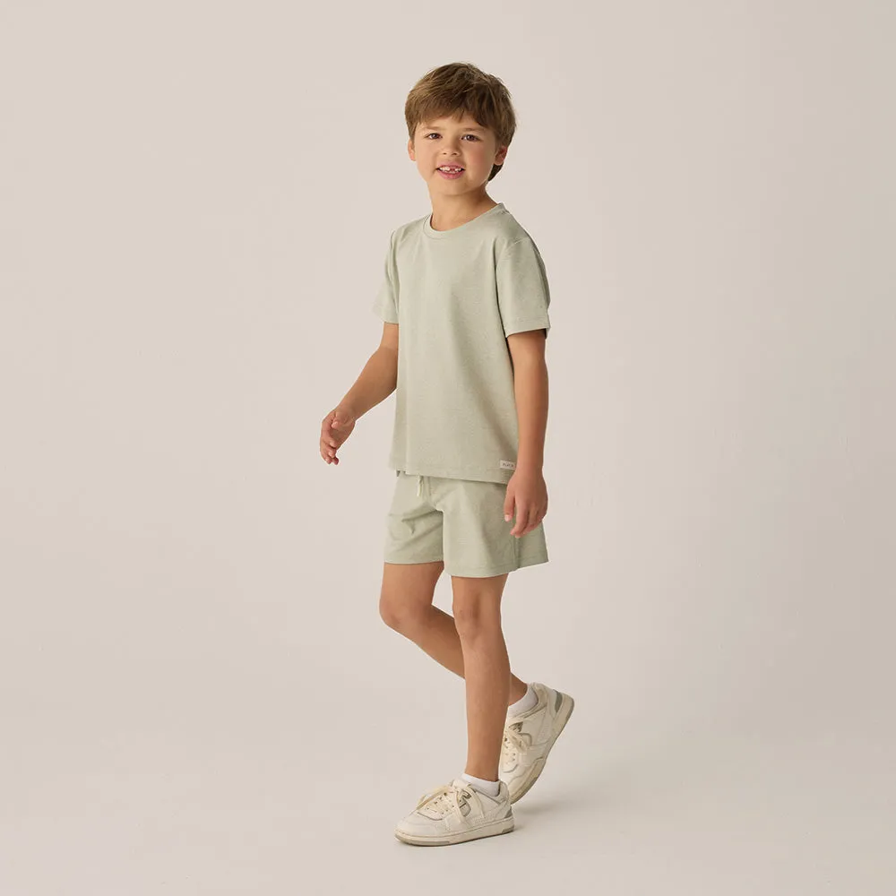 Cove Essential Tee & Tech Shorts Set | Heathered Sage