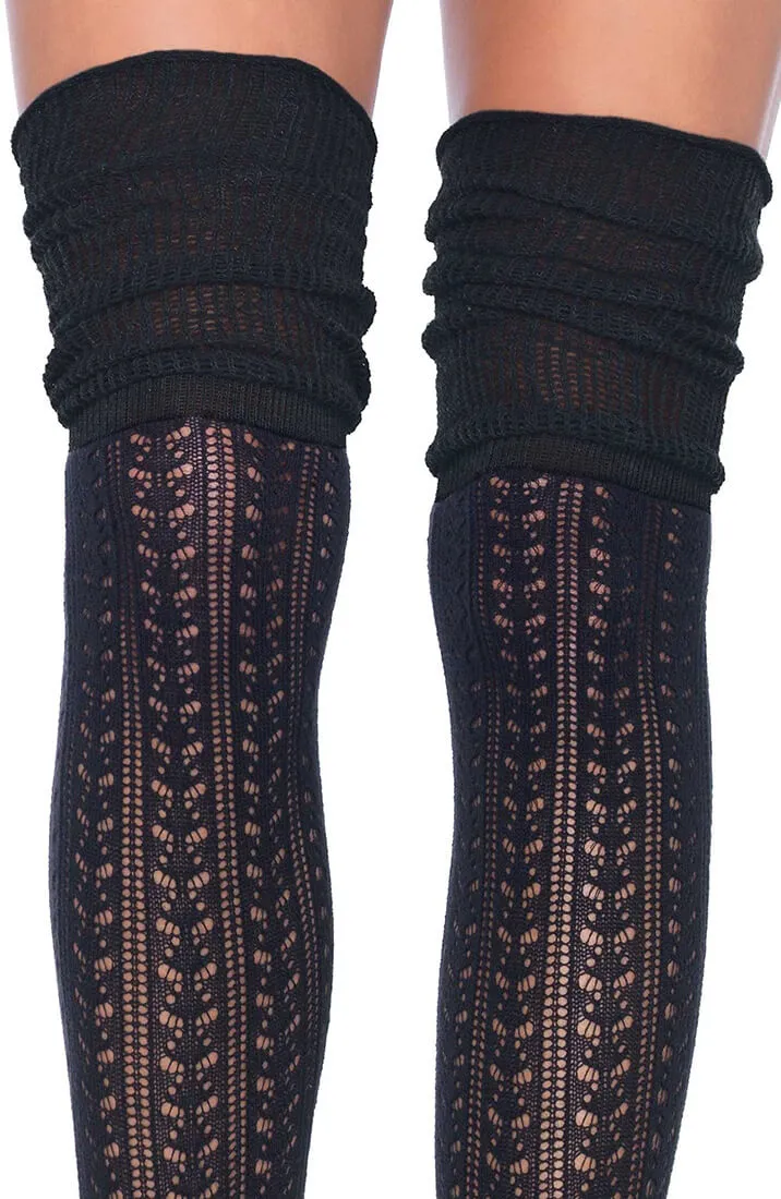 Crocheted black thigh highs