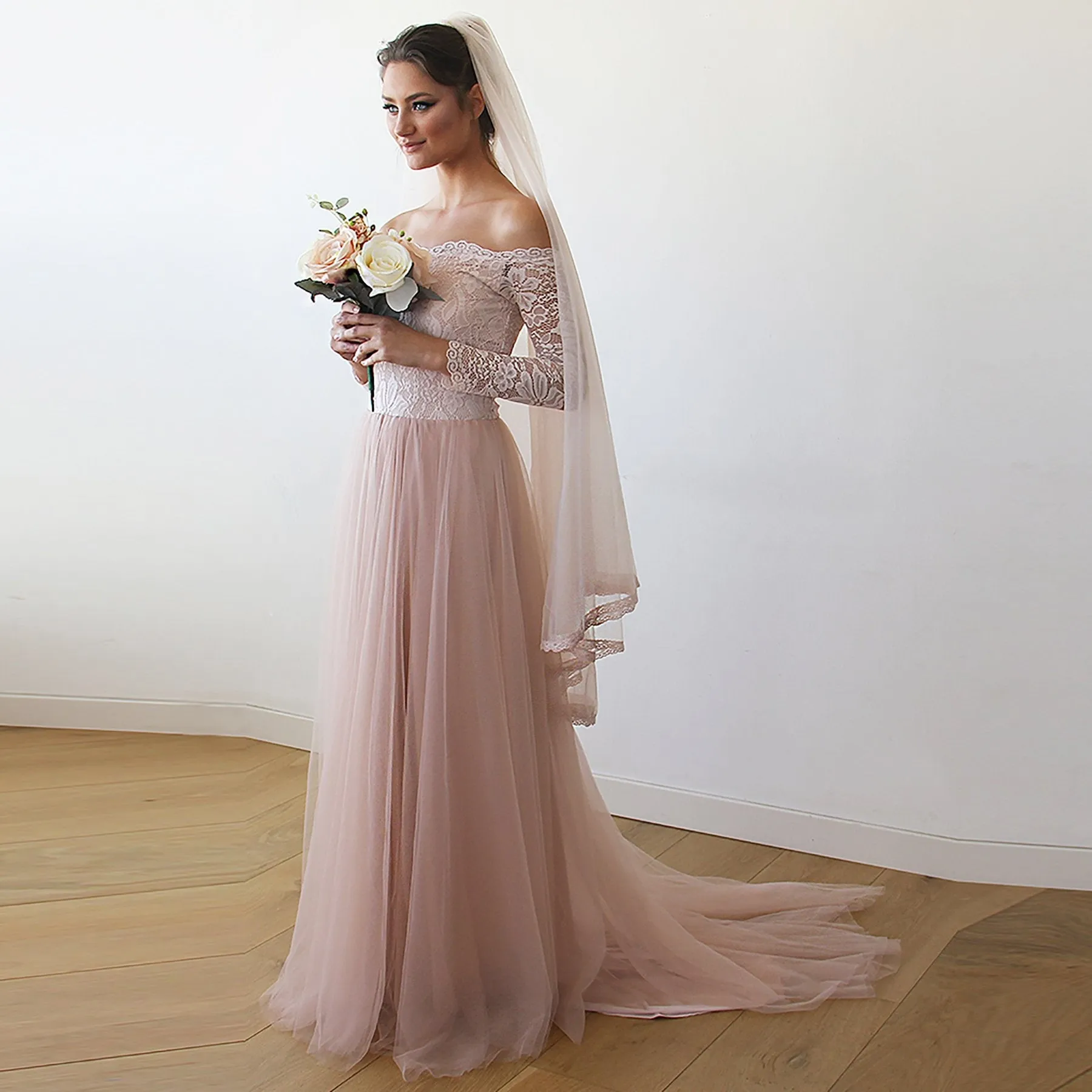 Curvy Blush Wedding Dress #1162